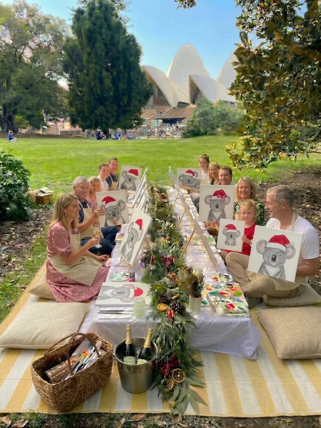 Festive painting party set-up in nature
